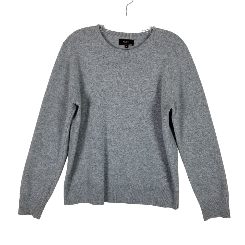 Quince Sweater Women M Grey 100% Mongolian Cashmere Crewneck Long Sleeve Knit